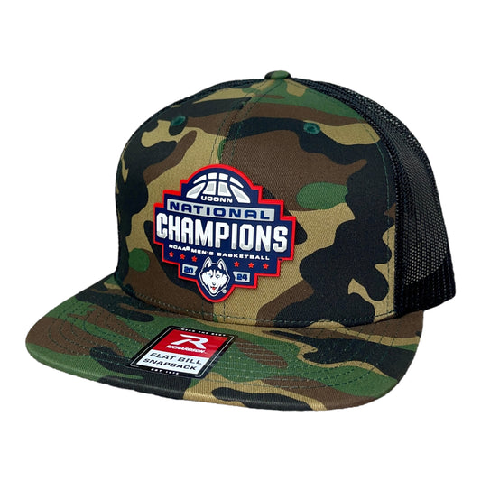 UConn Huskies 2024 NCAA Men's Basketball National Champions Wool Blend Flat Bill Hat- Army Camo/ Black