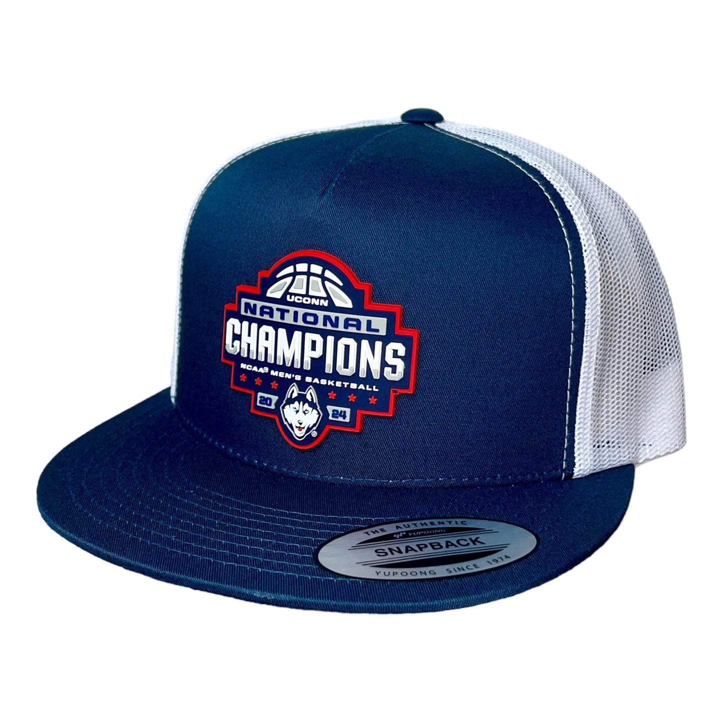 UConn Huskies 2024 NCAA Men's Basketball National Champions 3D YP Snapback Flat Bill Hat- Navy/ White
