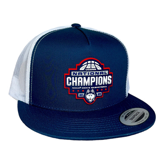 UConn Huskies 2024 NCAA Men's Basketball National Champions 3D YP Snapback Flat Bill Hat- Navy/ White