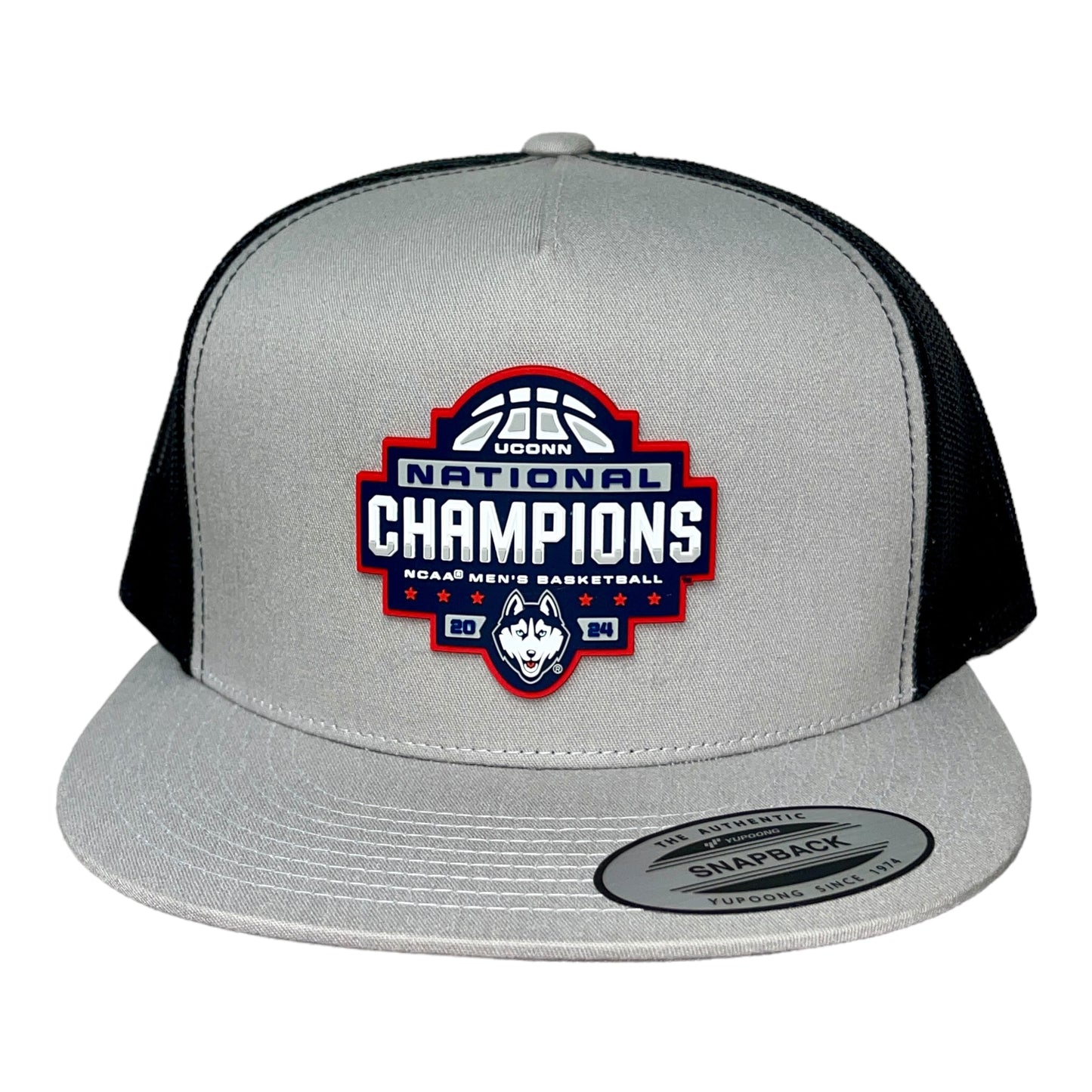 UConn Huskies 2024 NCAA Men's Basketball National Champions 3D YP Snapback Flat Bill Hat- Silver/ Black