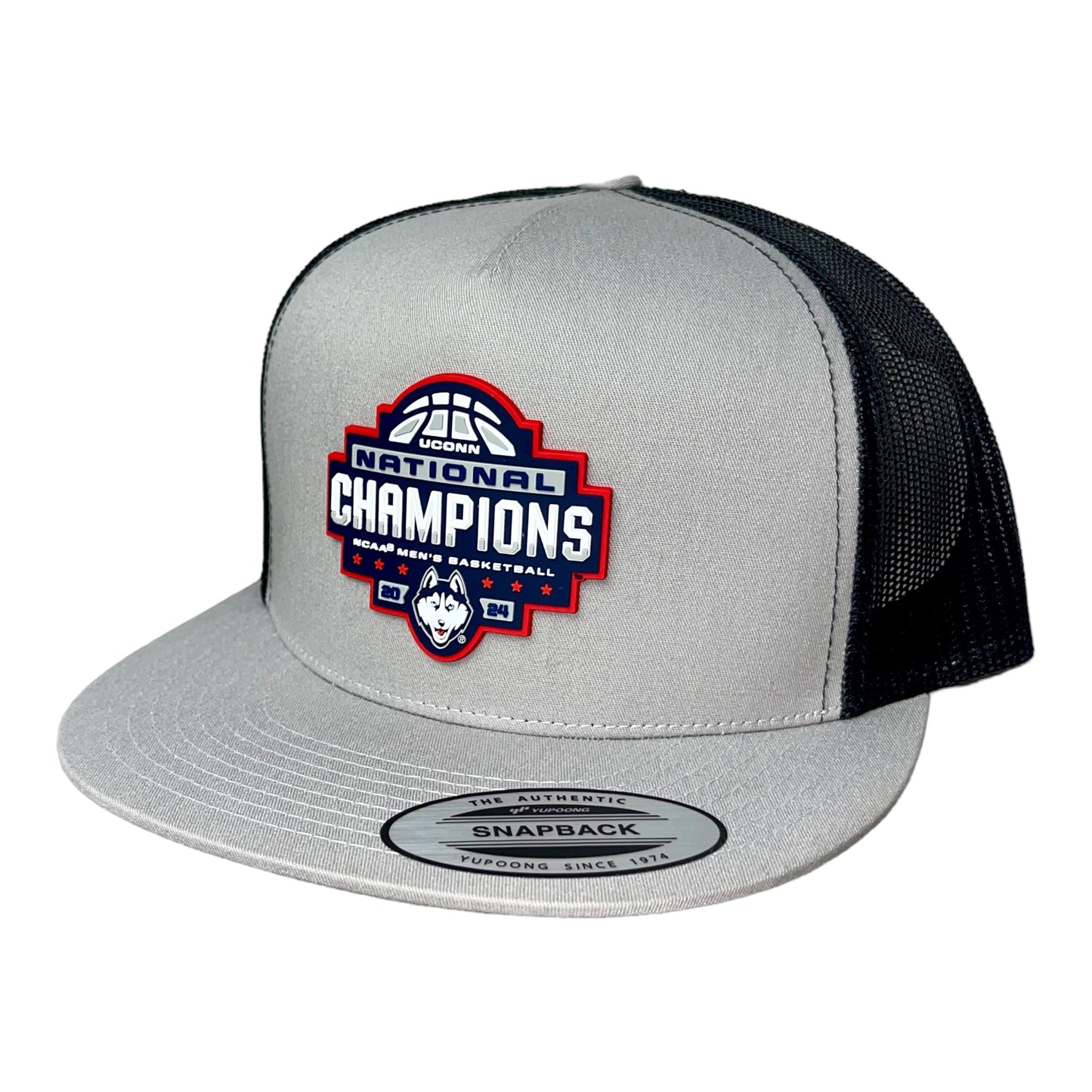 UConn Huskies 2024 NCAA Men's Basketball National Champions 3D YP Snapback Flat Bill Hat- Silver/ Black