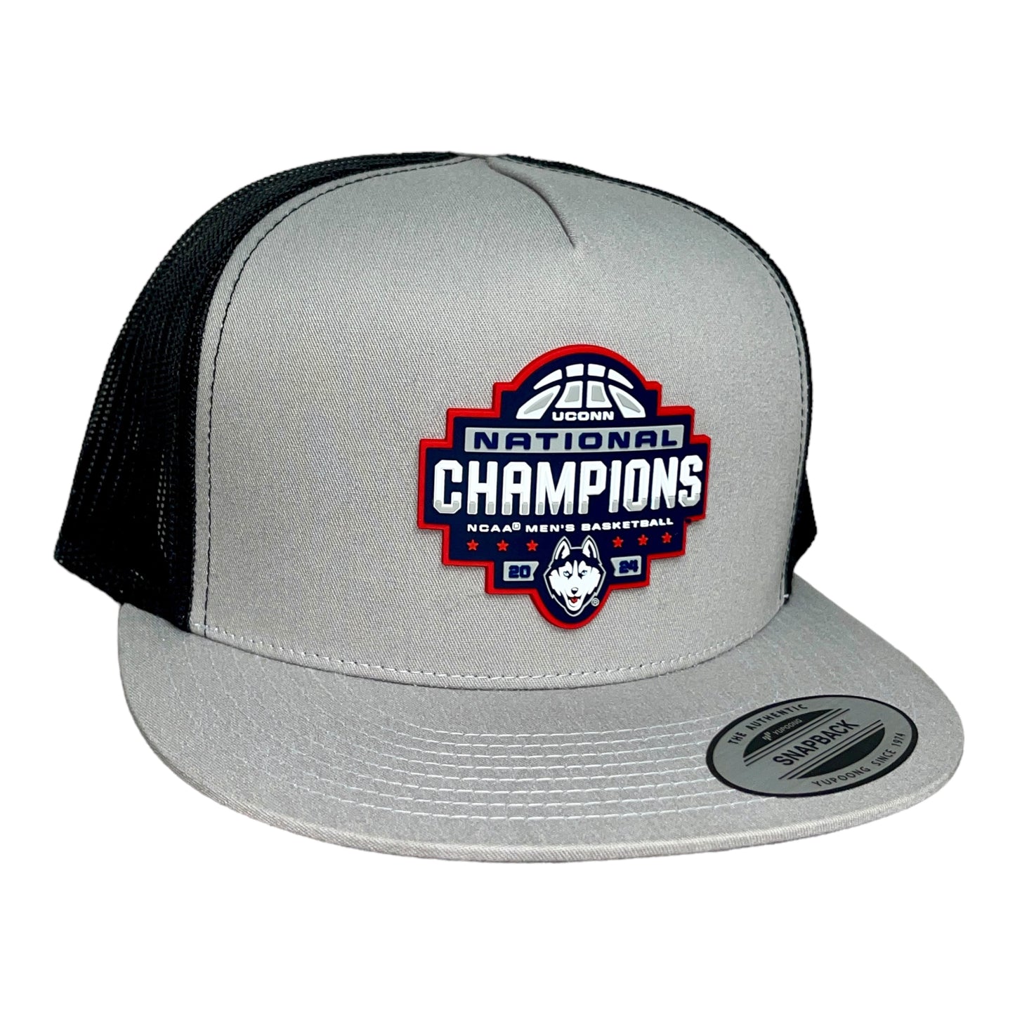 UConn Huskies 2024 NCAA Men's Basketball National Champions 3D YP Snapback Flat Bill Hat- Silver/ Black