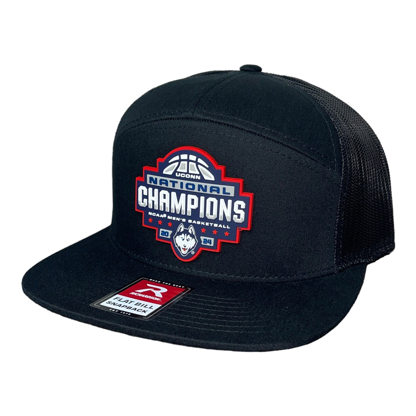 UConn Huskies 2024 NCAA Men's Basketball National Champions Snapback Seven-Panel Flat Bill Trucker Hat- Black