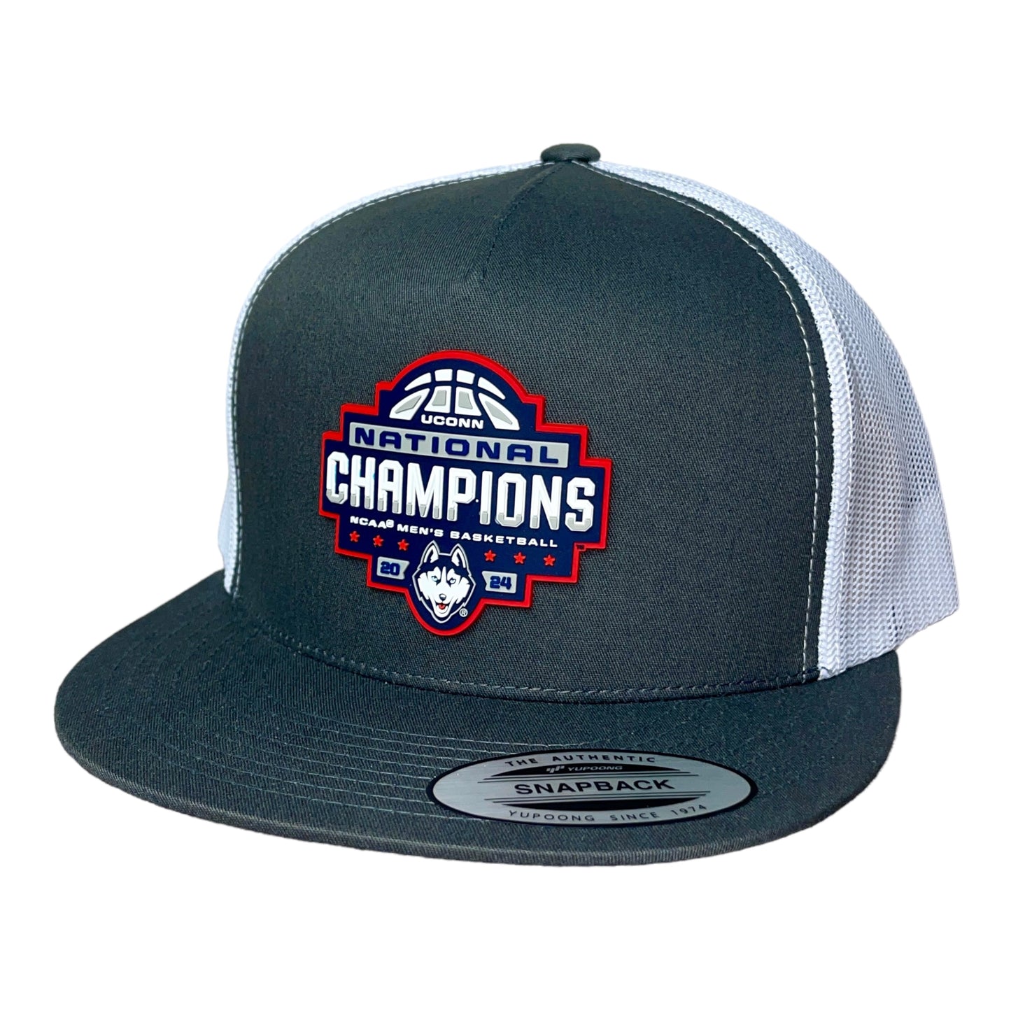 UConn Huskies 2024 NCAA Men's Basketball National Champions 3D YP Snapback Flat Bill Hat- Charcoal/ White