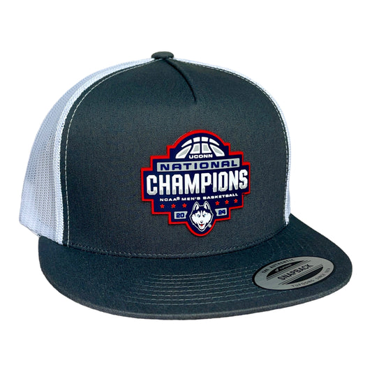 UConn Huskies 2024 NCAA Men's Basketball National Champions 3D YP Snapback Flat Bill Hat- Charcoal/ White