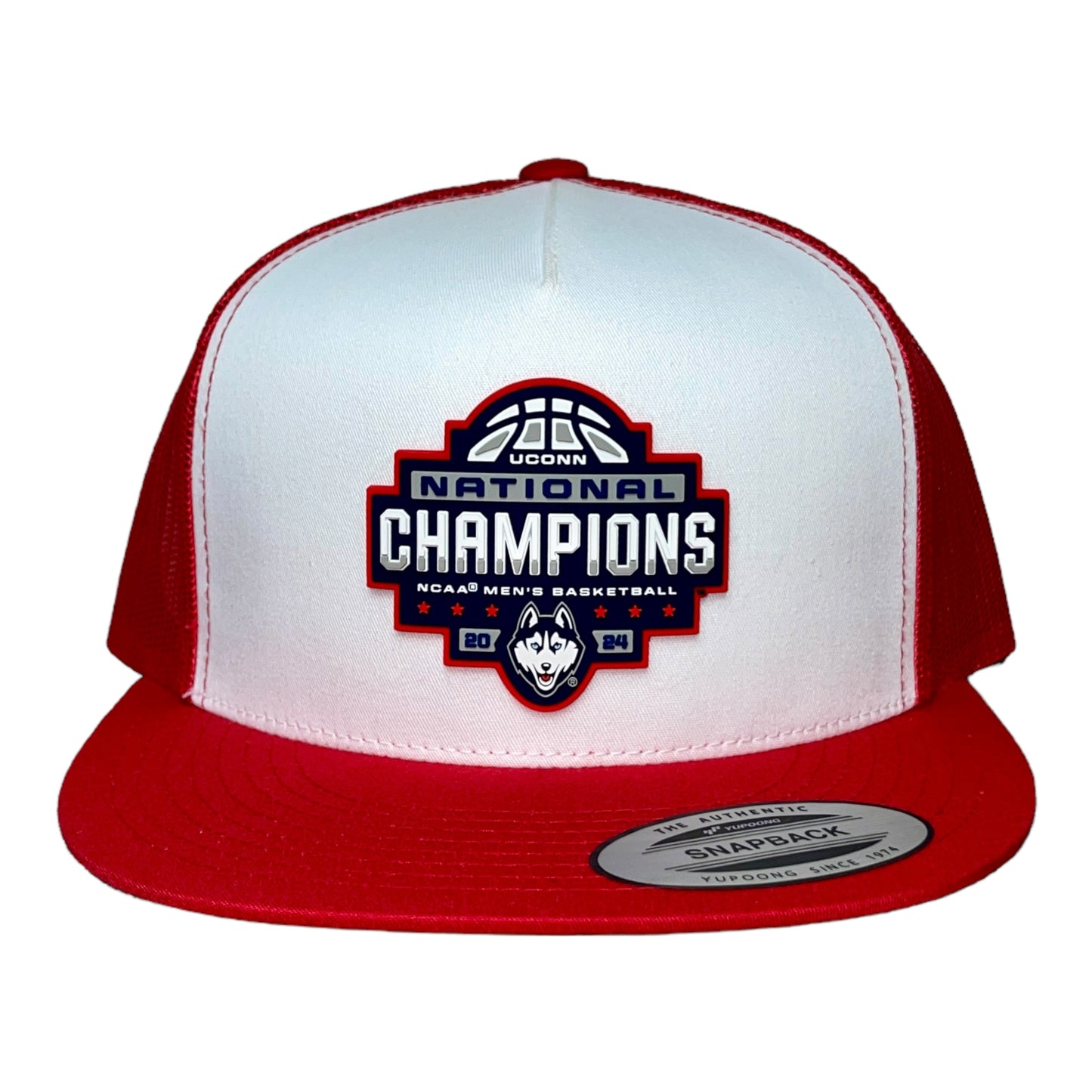 UConn Huskies 2024 NCAA Men's Basketball National Champions 3D YP Snapback Flat Bill Hat- White/ Red