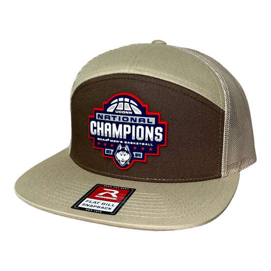 UConn Huskies 2024 NCAA Men's Basketball National Champions Snapback Seven-Panel Flat Bill Trucker Hat- Brown/ Tan