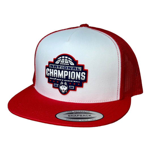 UConn Huskies 2024 NCAA Men's Basketball National Champions 3D YP Snapback Flat Bill Hat- White/ Red