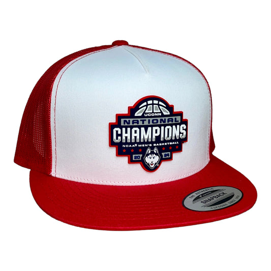 UConn Huskies 2024 NCAA Men's Basketball National Champions 3D YP Snapback Flat Bill Hat- White/ Red