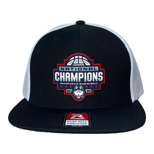 UConn Huskies 2024 NCAA Men's Basketball National Champions Wool Blend Flat Bill Hat- Black/ White