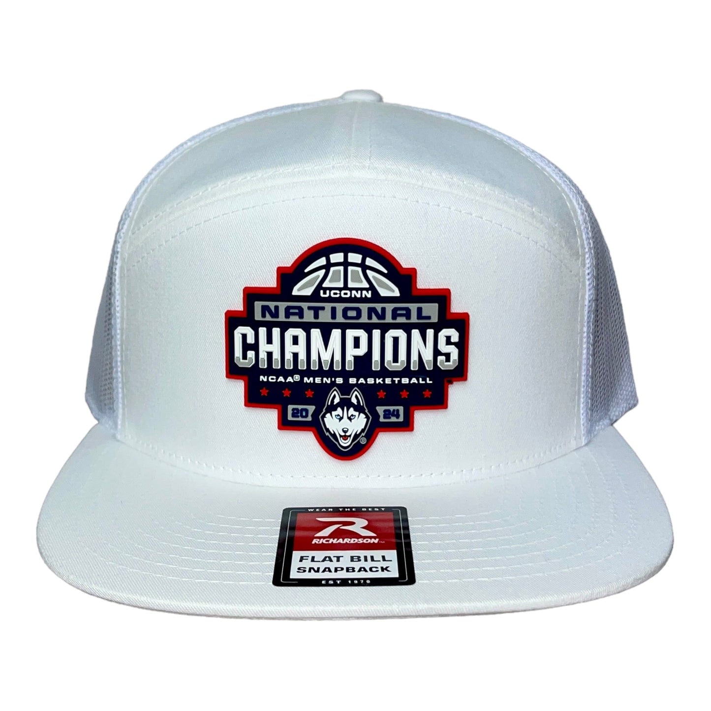 UConn Huskies 2024 NCAA Men's Basketball National Champions Snapback Seven-Panel Flat Bill Trucker Hat- White