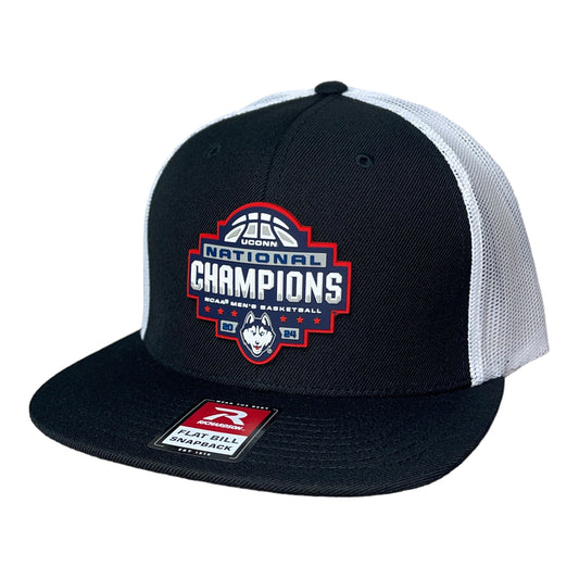 UConn Huskies 2024 NCAA Men's Basketball National Champions Wool Blend Flat Bill Hat- Black/ White