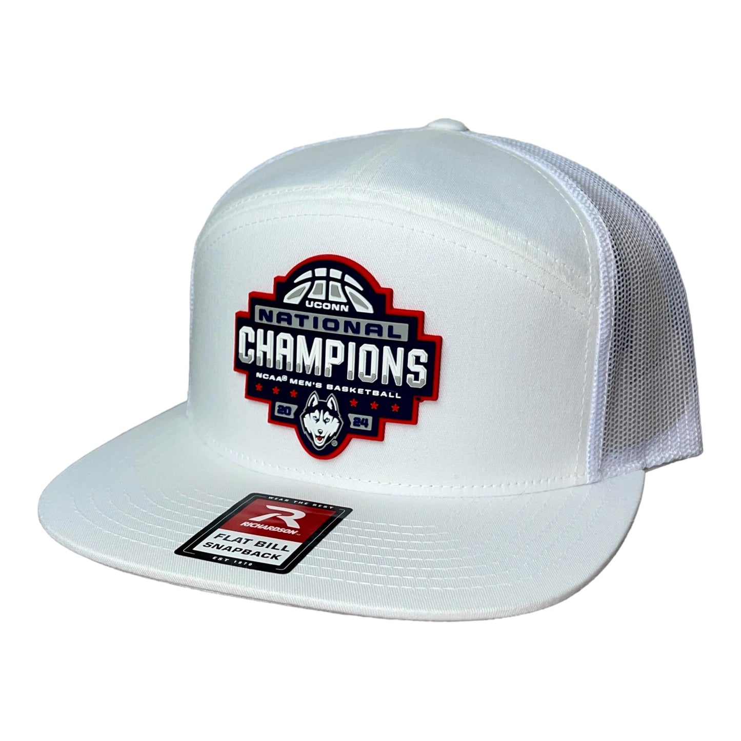 UConn Huskies 2024 NCAA Men's Basketball National Champions Snapback Seven-Panel Flat Bill Trucker Hat- White