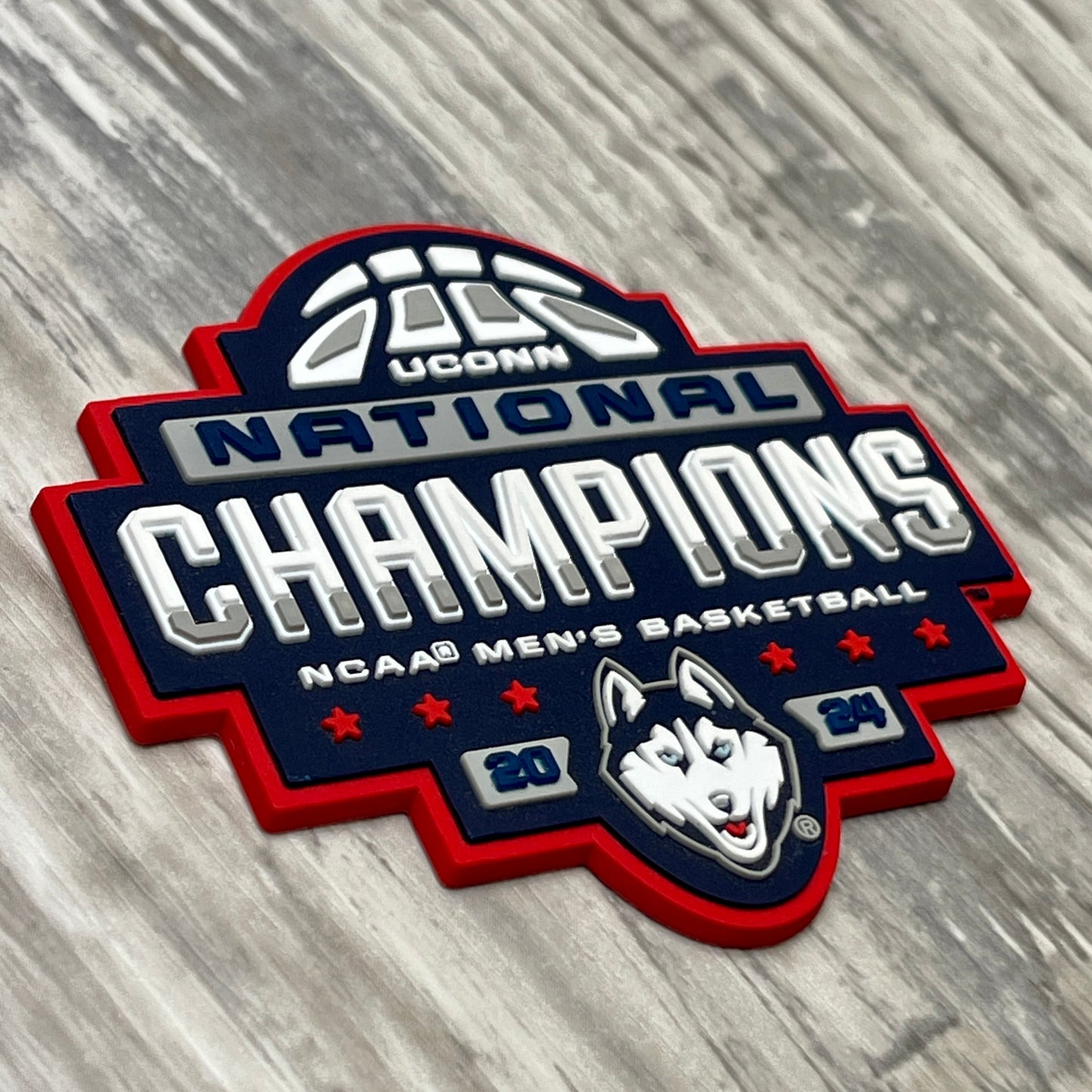 UConn Huskies 2024 NCAA Men's Basketball National Champions Snapback Trucker Hat- Heather Grey/ Navy