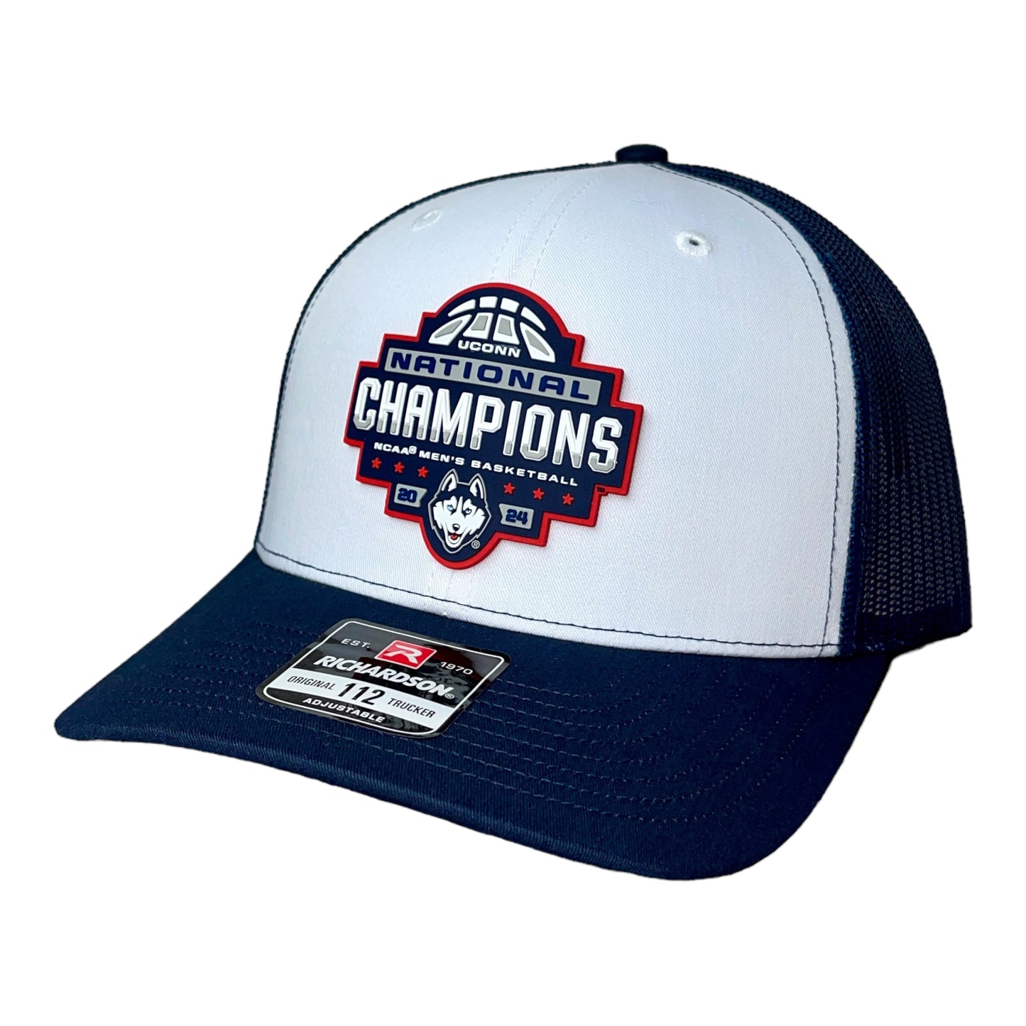 UConn Huskies 2024 NCAA Men's Basketball National Champions Snapback Trucker Hat- White/ Navy