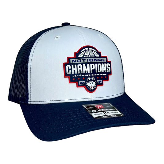 UConn Huskies 2024 NCAA Men's Basketball National Champions Snapback Trucker Hat- White/ Navy