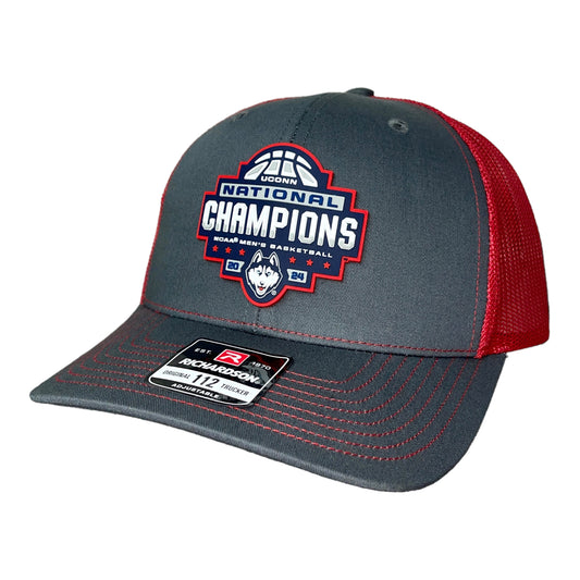 UConn Huskies 2024 NCAA Men's Basketball National Champions Snapback Trucker Hat- Charcoal/ Red