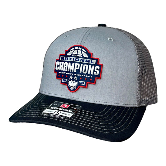 UConn Huskies 2024 NCAA Men's Basketball National Champions Snapback Trucker Hat- Grey/ Charcoal/ Black