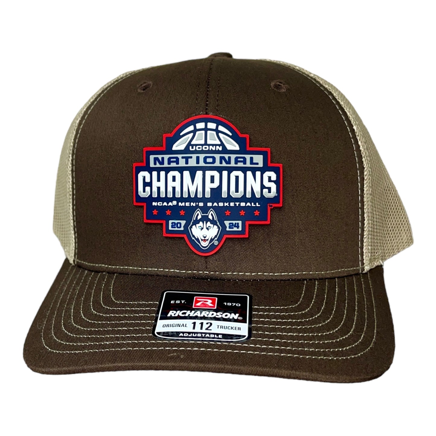 UConn Huskies 2024 NCAA Men's Basketball National Champions Snapback Trucker Hat- Brown/ Tan