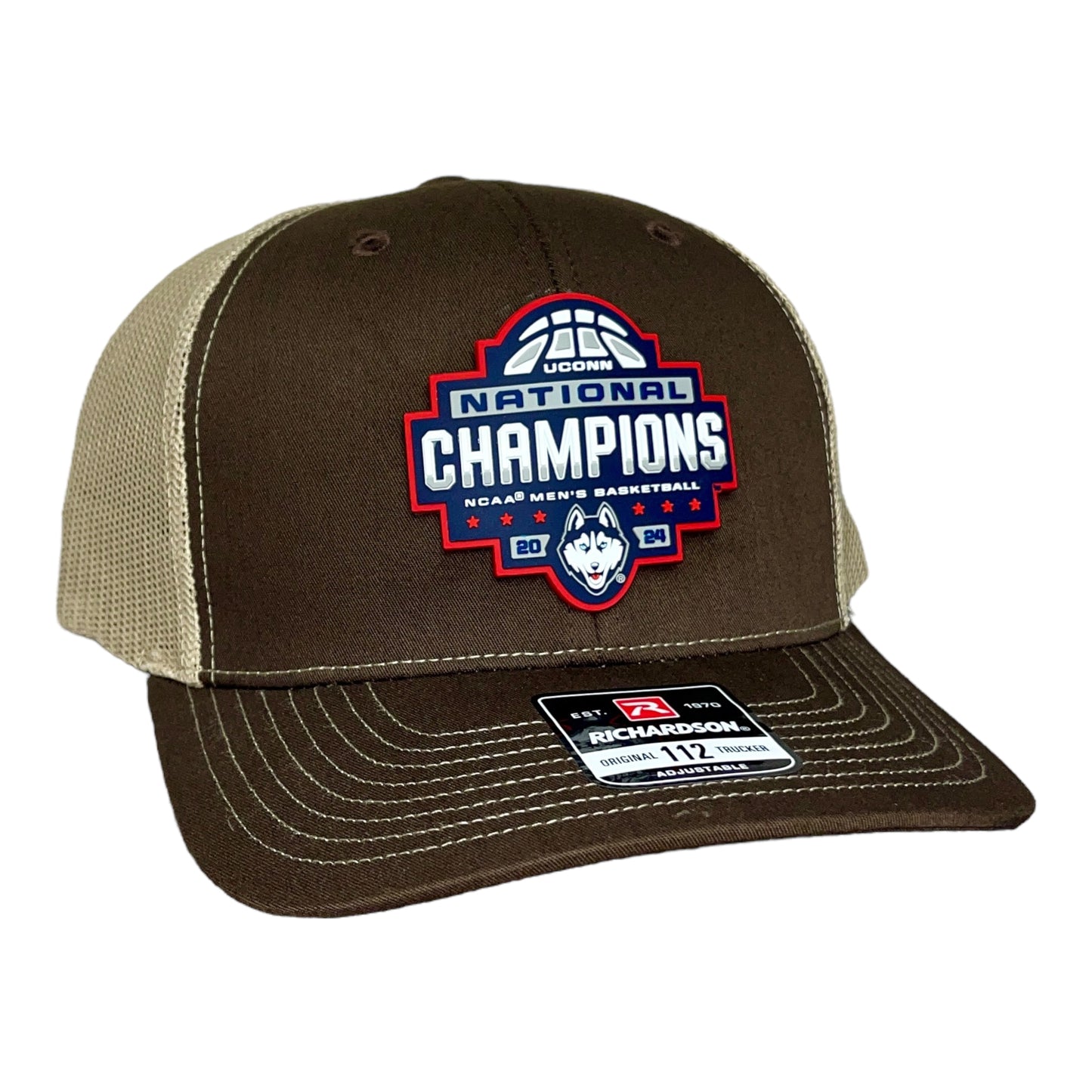 UConn Huskies 2024 NCAA Men's Basketball National Champions Snapback Trucker Hat- Brown/ Tan