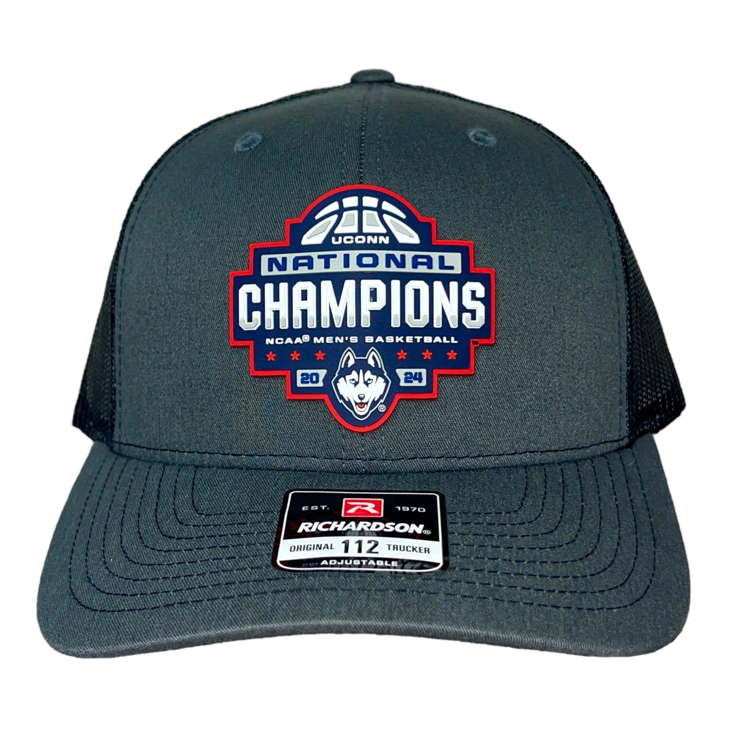 UConn Huskies 2024 NCAA Men's Basketball National Champions Snapback Trucker Hat- Charcoal/ Black