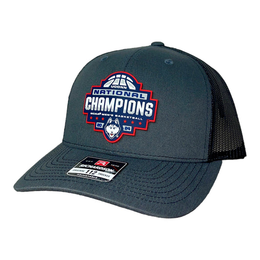 UConn Huskies 2024 NCAA Men's Basketball National Champions Snapback Trucker Hat- Charcoal/ Black