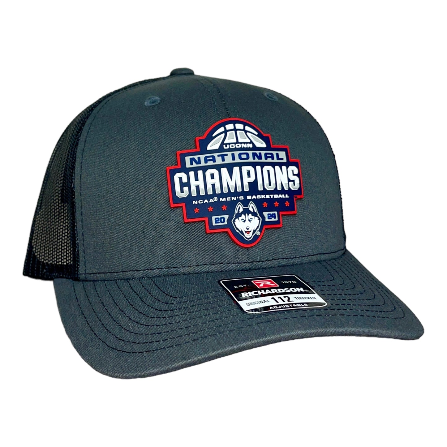 UConn Huskies 2024 NCAA Men's Basketball National Champions Snapback Trucker Hat- Charcoal/ Black