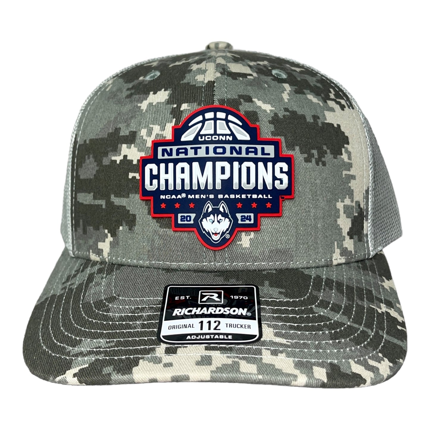 UConn Huskies 2024 NCAA Men's Basketball National Champions Snapback Trucker Hat- Military Digital Camo