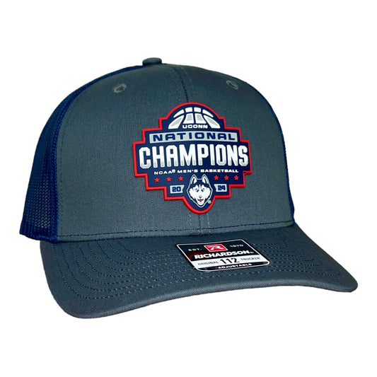 UConn Huskies 2024 NCAA Men's Basketball National Champions Snapback Trucker Hat- Charcoal/ Navy