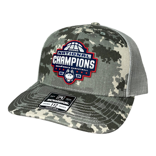 UConn Huskies 2024 NCAA Men's Basketball National Champions Snapback Trucker Hat- Military Digital Camo