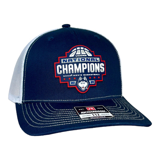 UConn Huskies 2024 NCAA Men's Basketball National Champions Snapback Trucker Hat- Navy/ White