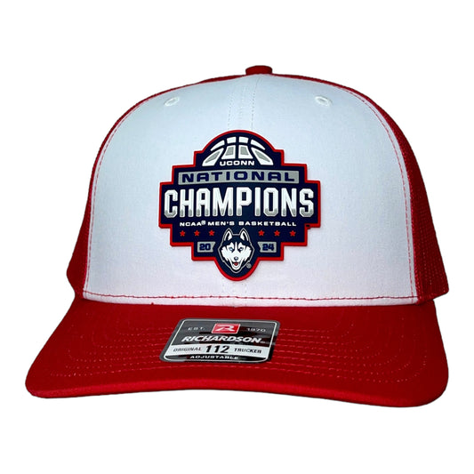 UConn Huskies 2024 NCAA Men's Basketball National Champions Snapback Trucker Hat- White/ Red