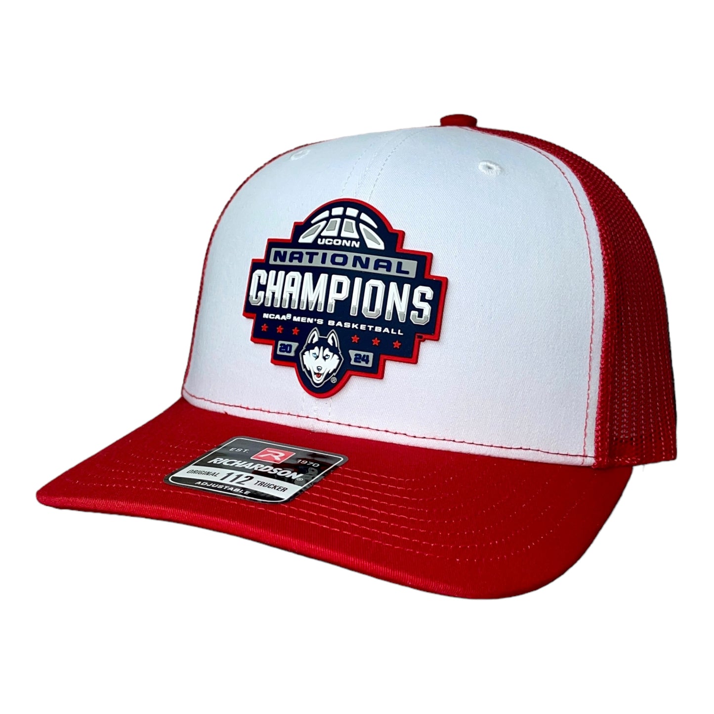 UConn Huskies 2024 NCAA Men's Basketball National Champions Snapback Trucker Hat- White/ Red