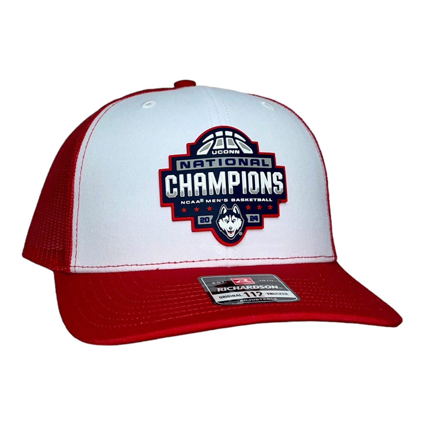 UConn Huskies 2024 NCAA Men's Basketball National Champions Snapback Trucker Hat- White/ Red