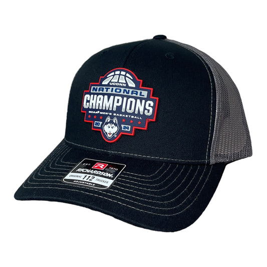 UConn Huskies 2024 NCAA Men's Basketball National Champions Snapback Trucker Hat- Black/ Charcoal