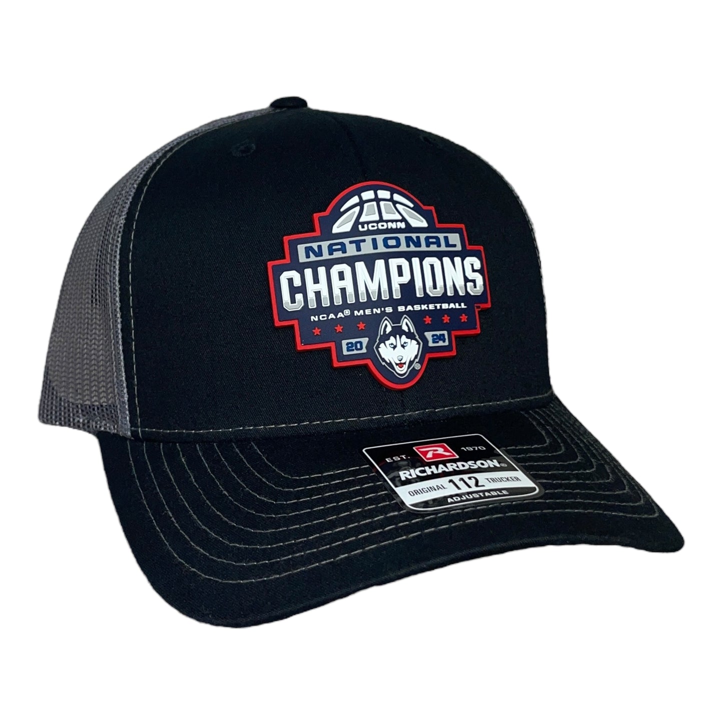 UConn Huskies 2024 NCAA Men's Basketball National Champions Snapback Trucker Hat- Black/ Charcoal