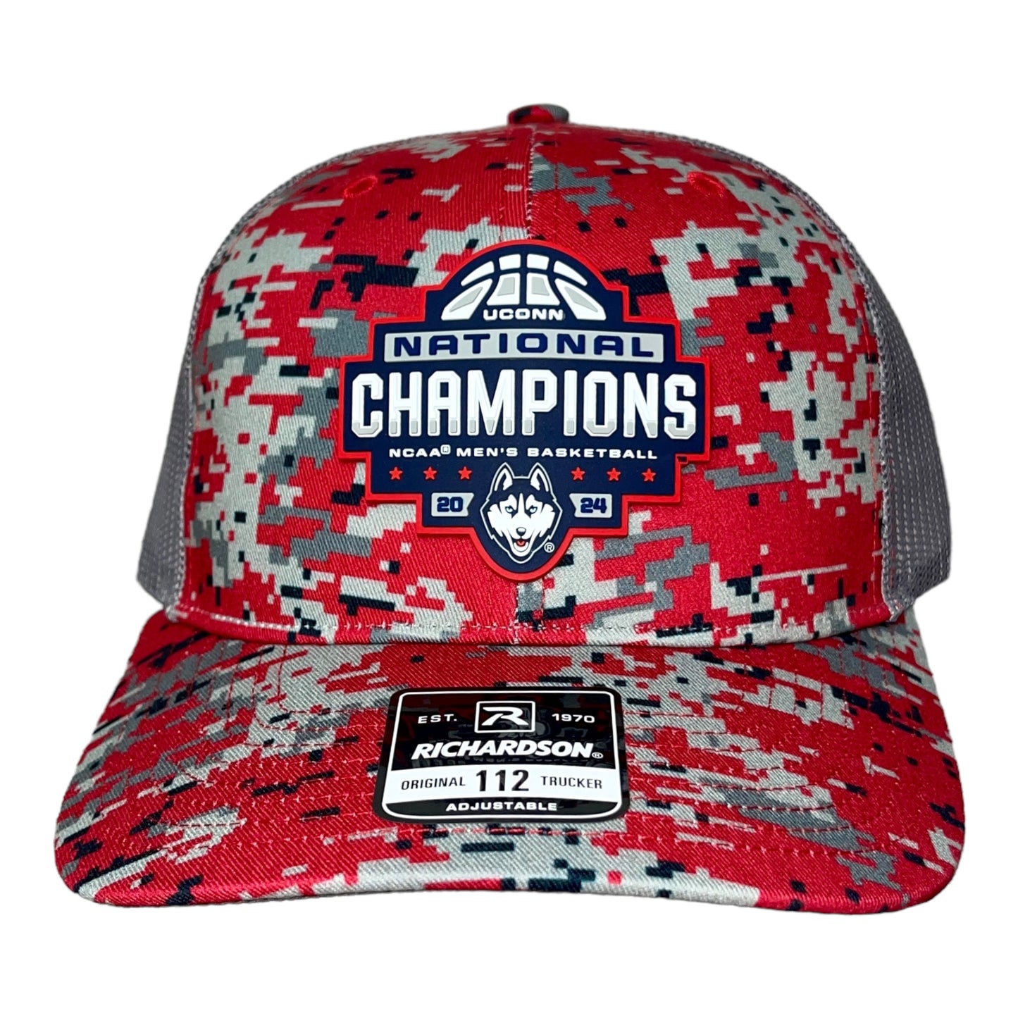 UConn Huskies 2024 NCAA Men's Basketball National Champions Snapback Trucker Hat- Red Digital Camo