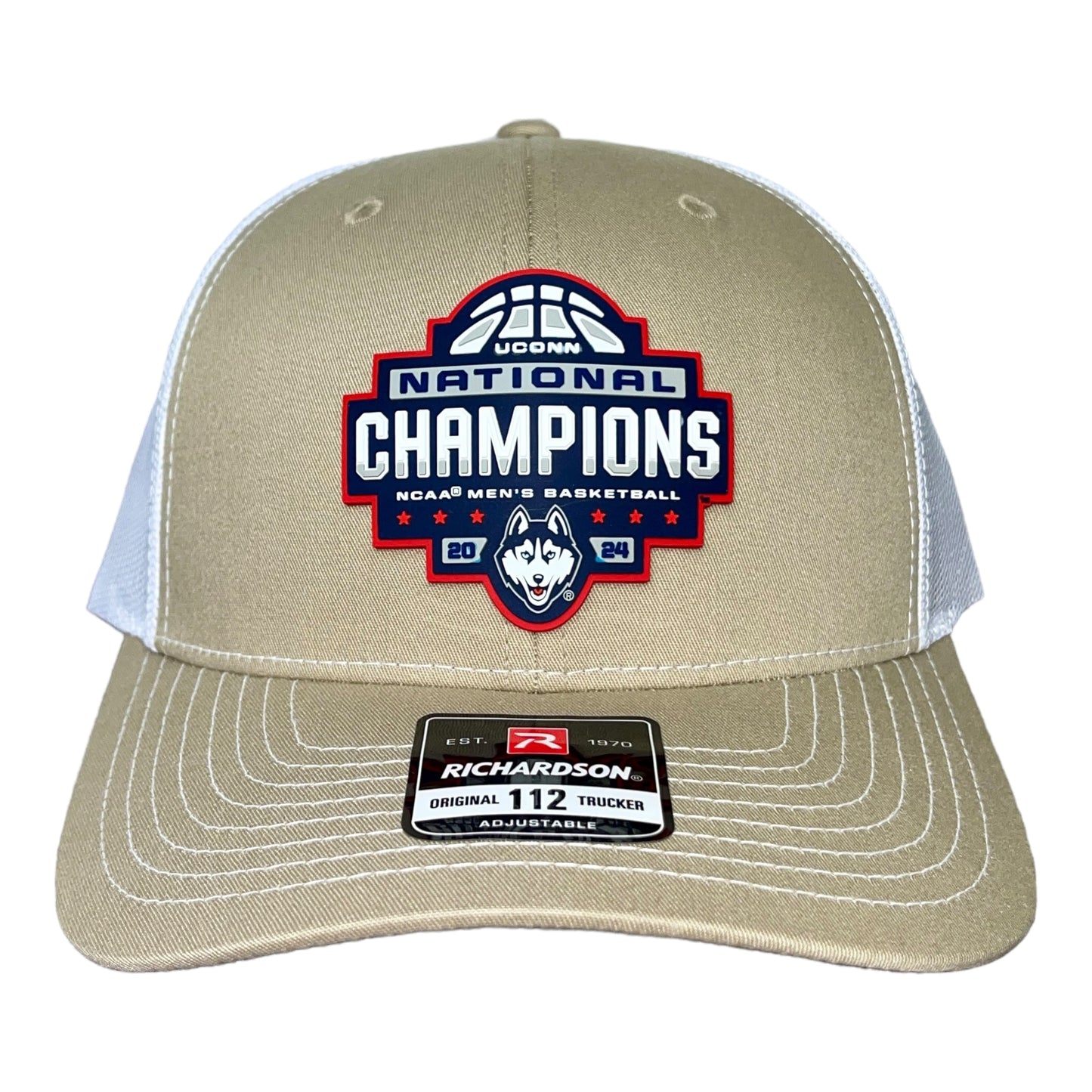 UConn Huskies 2024 NCAA Men's Basketball National Champions Snapback Trucker Hat- Tan/ White