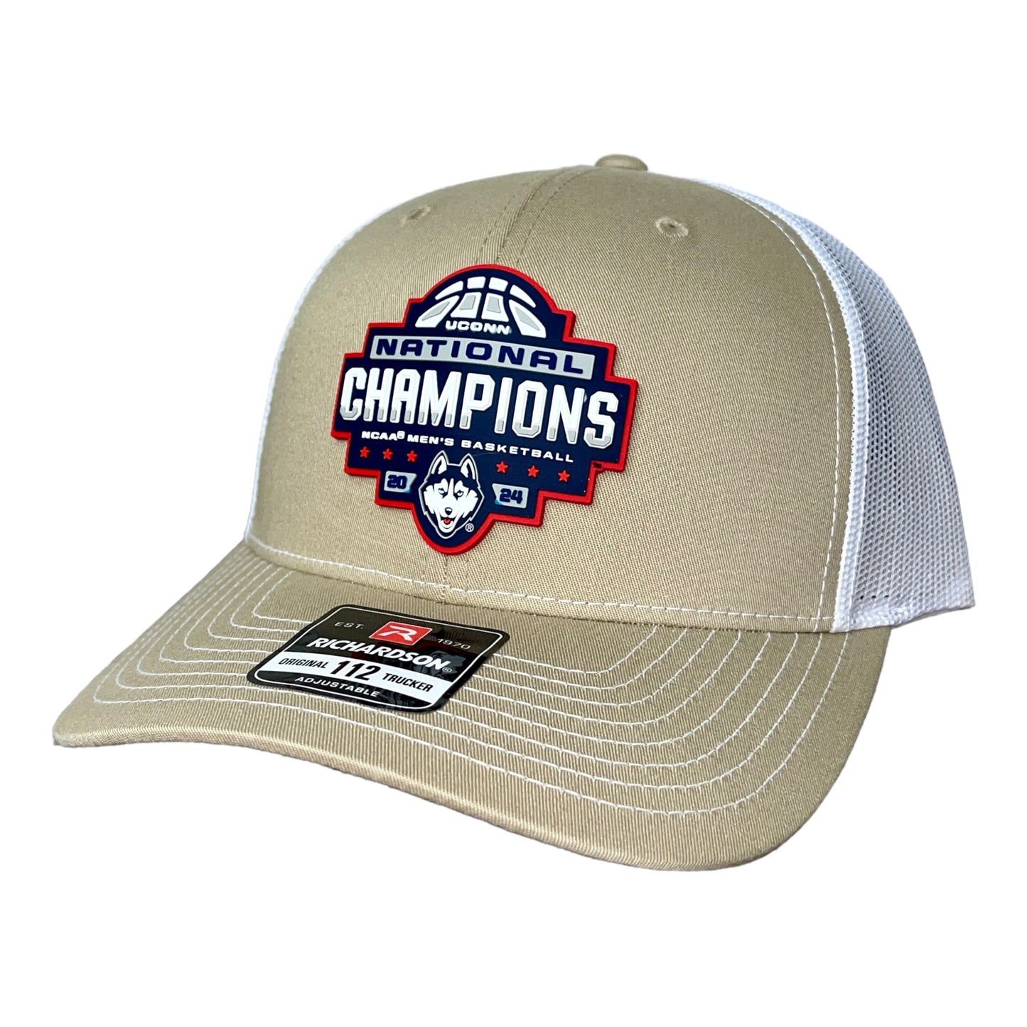 UConn Huskies 2024 NCAA Men's Basketball National Champions Snapback Trucker Hat- Tan/ White