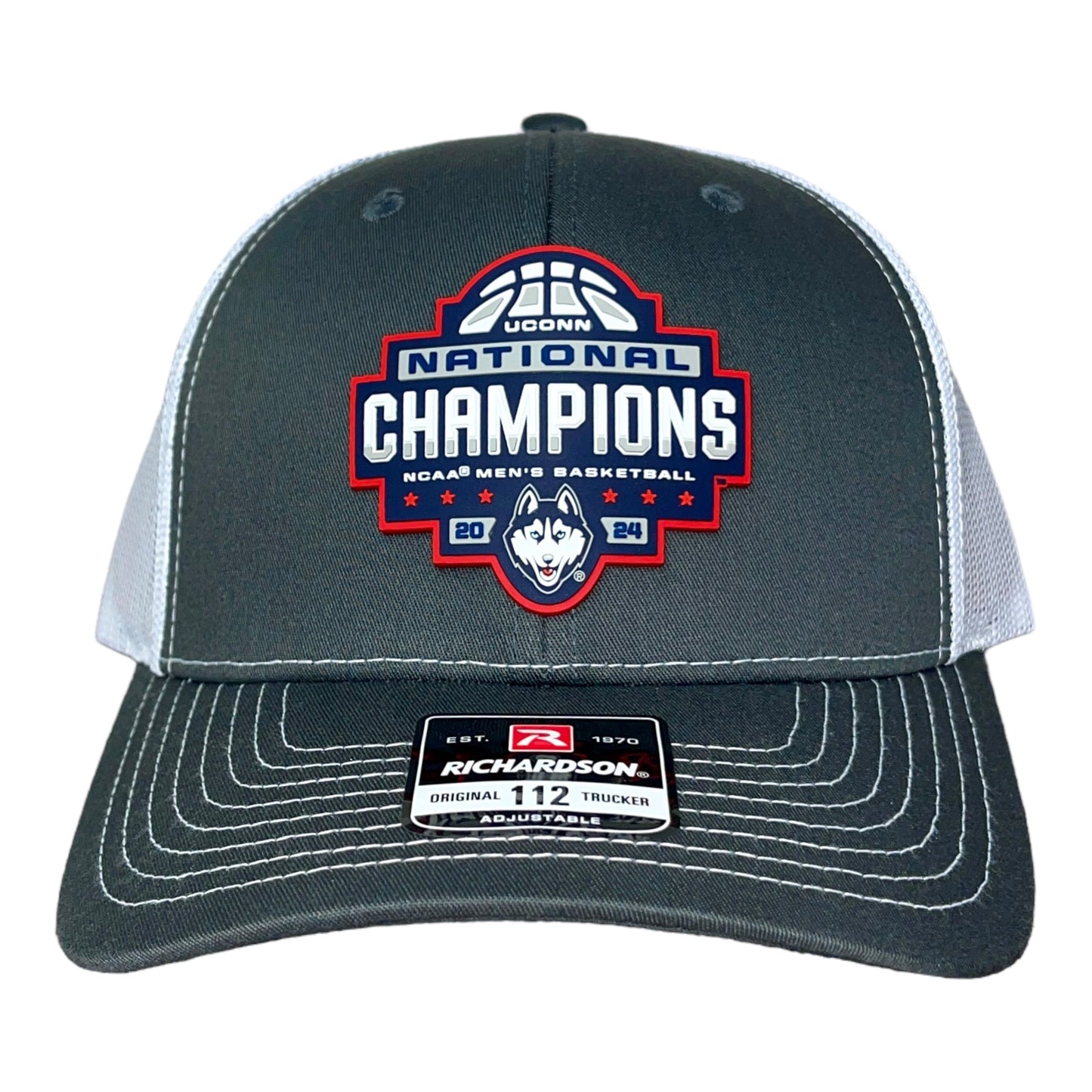 UConn Huskies 2024 NCAA Men's Basketball National Champions Snapback Trucker Hat- Charcoal/ White