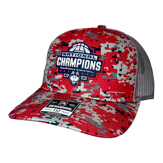 UConn Huskies 2024 NCAA Men's Basketball National Champions Snapback Trucker Hat- Red Digital Camo