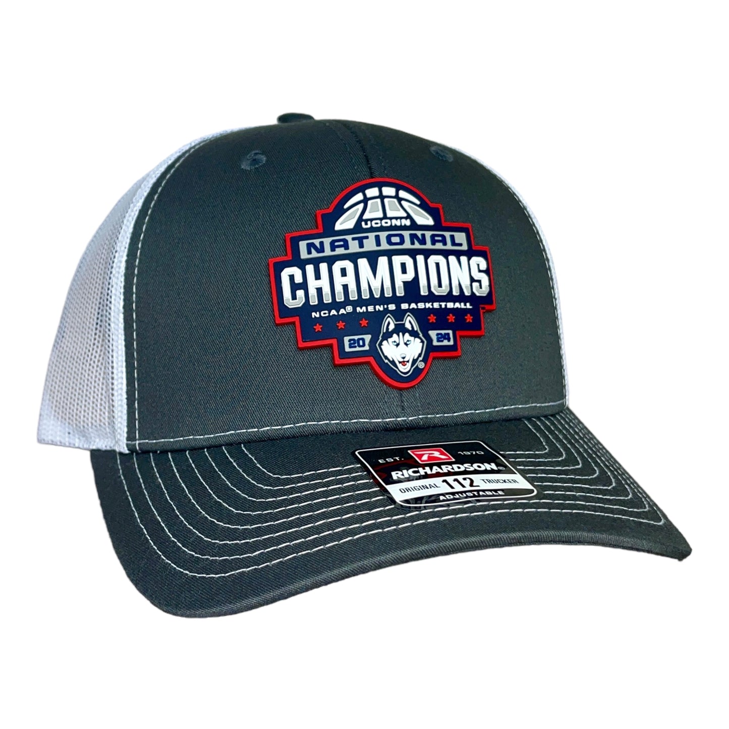 UConn Huskies 2024 NCAA Men's Basketball National Champions Snapback Trucker Hat- Charcoal/ White