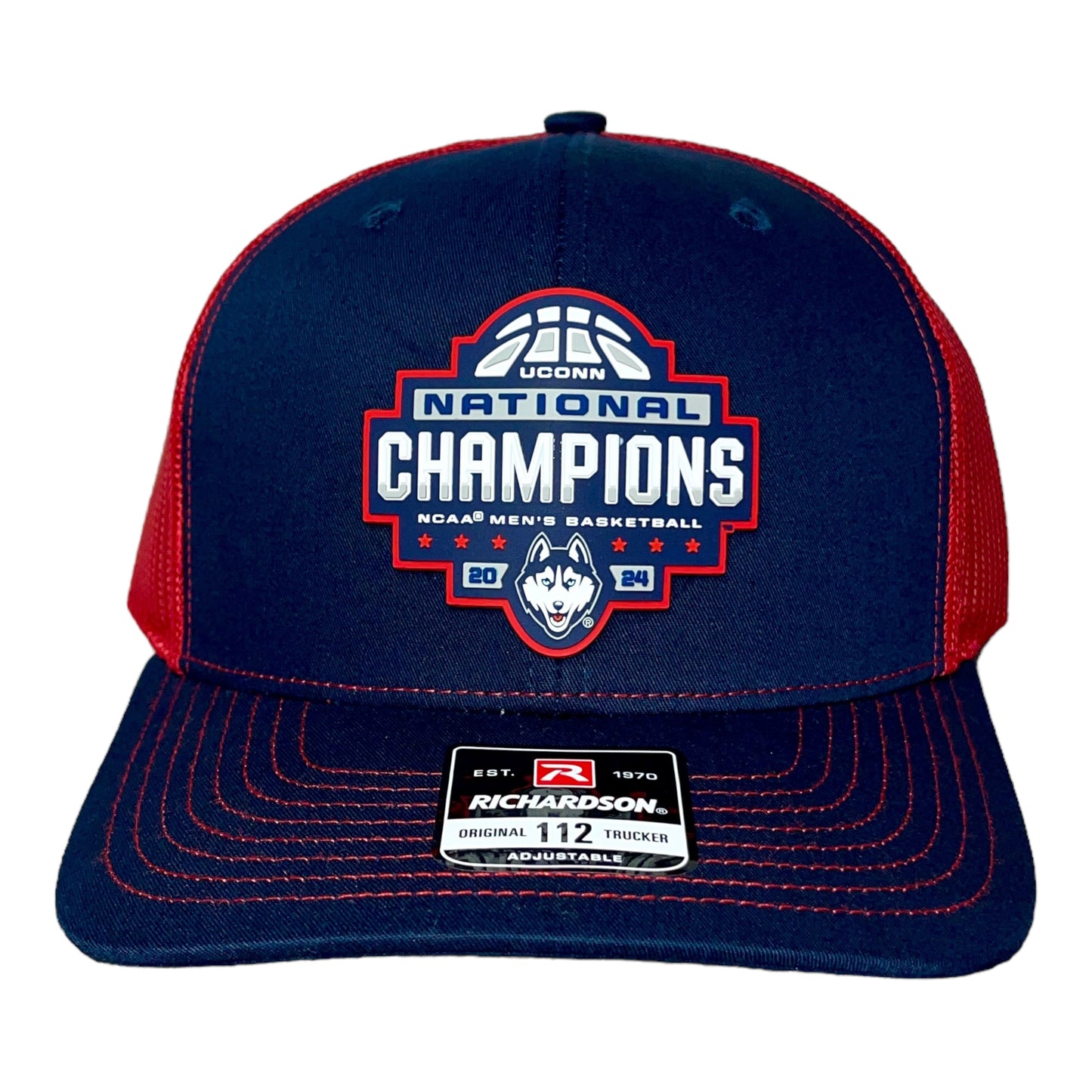 UConn Huskies 2024 NCAA Men's Basketball National Champions Snapback Trucker Hat- Navy/ Red