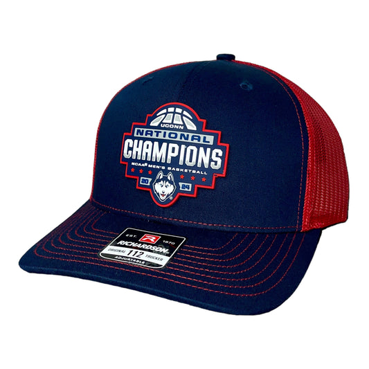 UConn Huskies 2024 NCAA Men's Basketball National Champions Snapback Trucker Hat- Navy/ Red