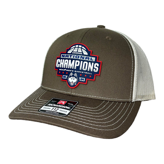 UConn Huskies 2024 NCAA Men's Basketball National Champions Snapback Trucker Hat- Chocolate Chip/ Birch