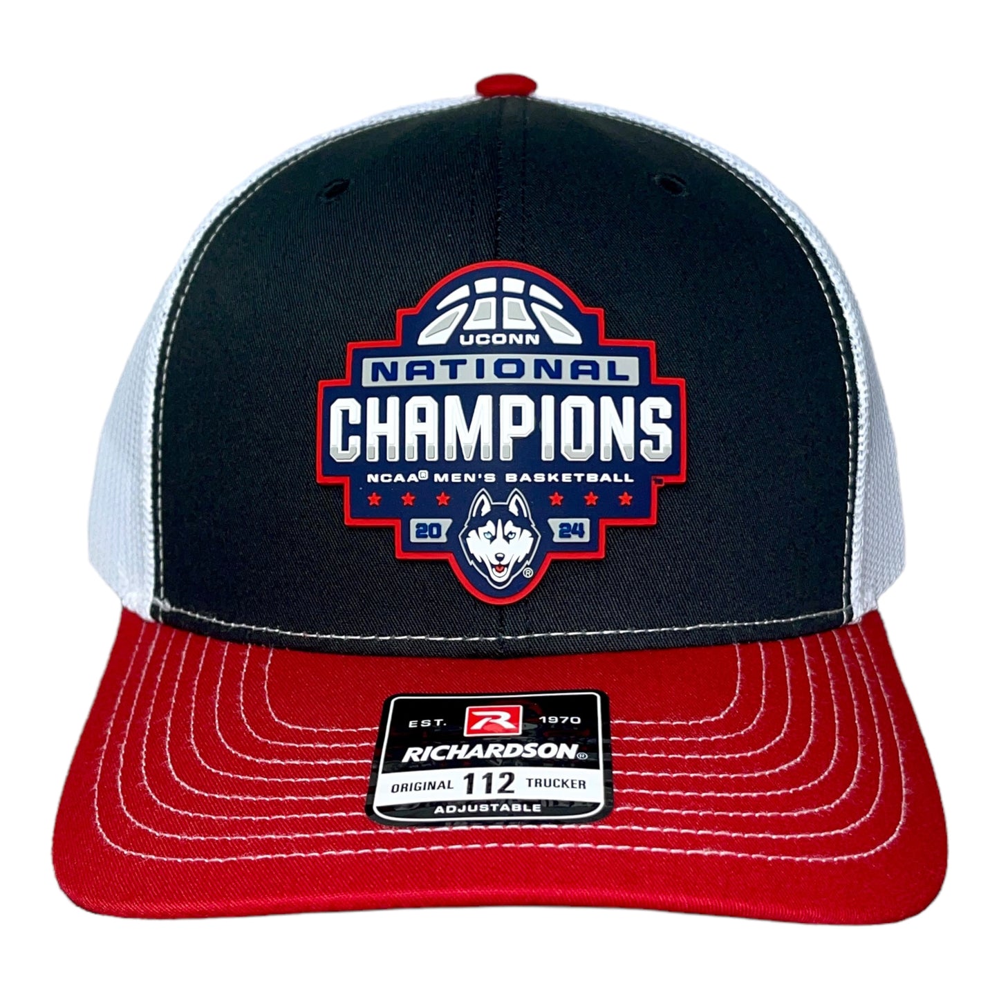 UConn Huskies 2024 NCAA Men's Basketball National Champions Snapback Trucker Hat- Black/ White/ Red