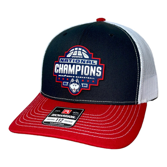 UConn Huskies 2024 NCAA Men's Basketball National Champions Snapback Trucker Hat- Black/ White/ Red