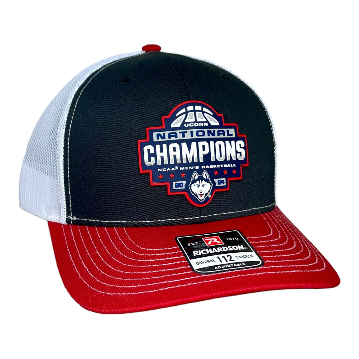 UConn Huskies 2024 NCAA Men's Basketball National Champions Snapback Trucker Hat- Black/ White/ Red