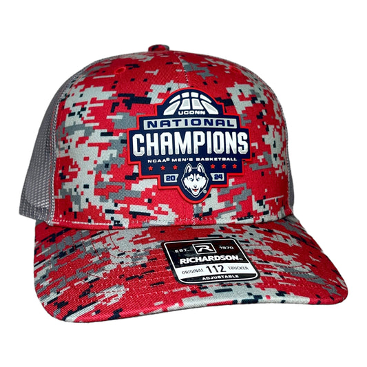 UConn Huskies 2024 NCAA Men's Basketball National Champions Snapback Trucker Hat- Red Digital Camo