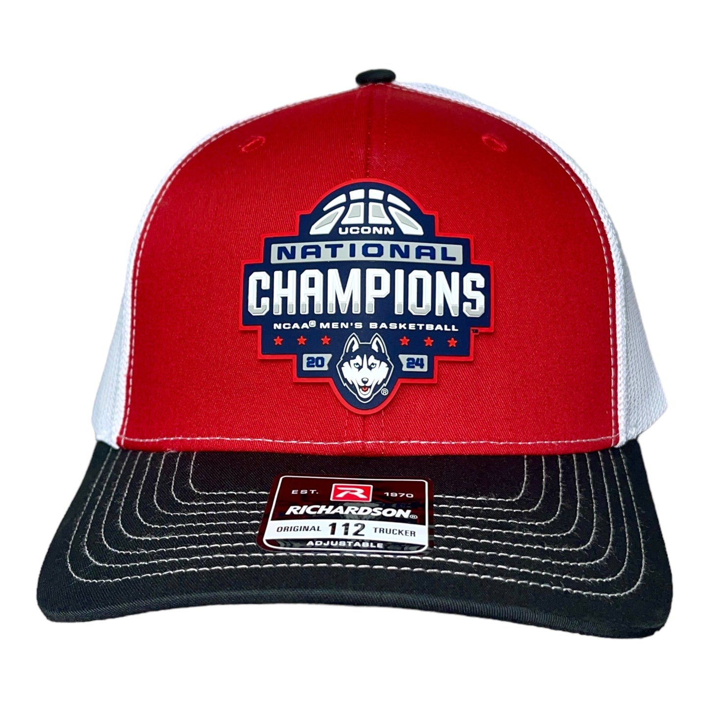 UConn Huskies 2024 NCAA Men's Basketball National Champions Snapback Trucker Hat- Red/ White/ Black